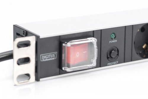 Digitus Listwa zasilająca PDU 19 cali Rack, 7x gniazdo schuko, 2.0m, 1x wtyk unischuko, 16A, wł./wył., zabezpieczenie przeciążeniowe, profil aluminiowy