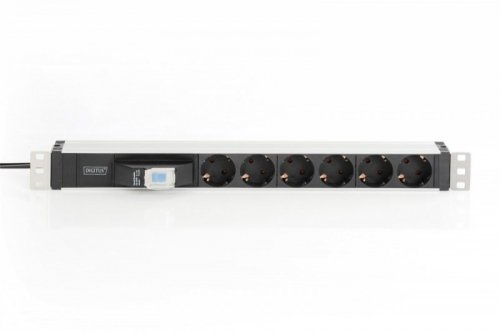 Digitus Listwa zasilająca PDU 19 cali Rack, 6x gniazdo schuko, 2.0m, 1x wtyk unischuko, 16A, wyłącznik nadprądowy, Profil aluminiowy