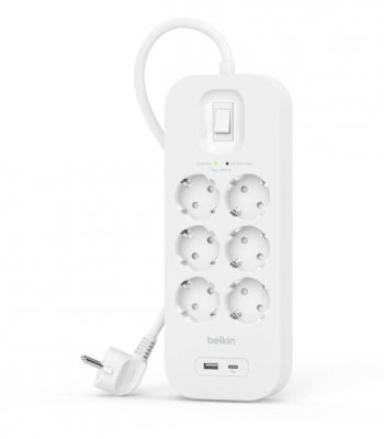 Belkin Listwa przeciwprzepięciowa SurgePlus 6x Schuko 1xUSB-A 1xUSB-C 650J 2m