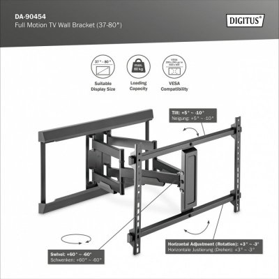 Digitus Uchwyt ścienny do TV 37-80 cali max. obciążenie 60kg, VESA max. 600x400 z regulacją w pionie i poziomie