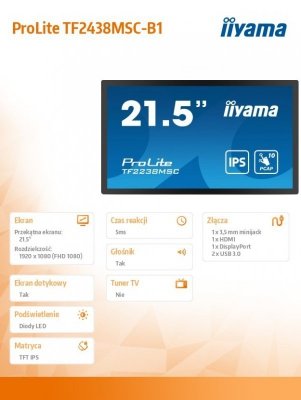 Monitor reklamowy Digital Signage, wielkoformatowy 21.5 cala TF2238MSC-B1