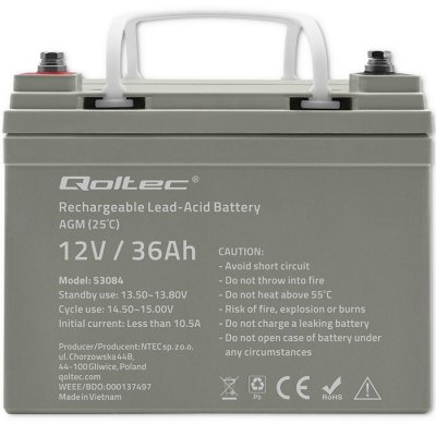Qoltec Akumulator AGM | 12V | 36Ah | max. 540A