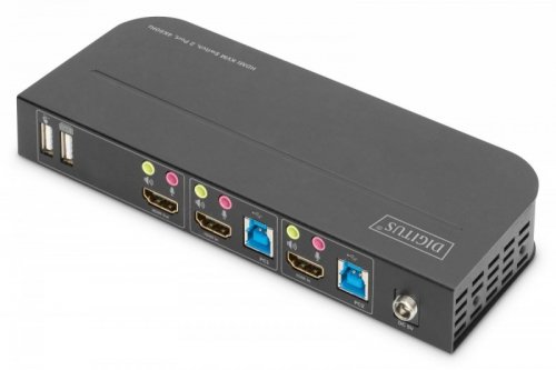 Digitus Przełącznik KVM 2 portowy, 2x HDMI IN, 1x HDMI OUT, 2x USB A, 1x Audio, 4K x 2K 60Hz, IN&OUT