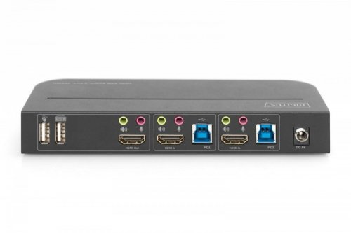 Digitus Przełącznik KVM 2 portowy, 2x HDMI IN, 1x HDMI OUT, 2x USB A, 1x Audio, 4K x 2K 60Hz, IN&OUT