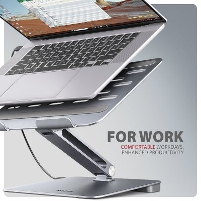 AXAGON HMC-STND Stojak z wieloportowy hub Aluminiowy 7in1, 5Gbps, do 10 cali-16 cali cali laptopów, nastawny, 3x USB-A, HDMI 4K/60Hz, GLAN, PD 100W, 60cm USB-C kabel