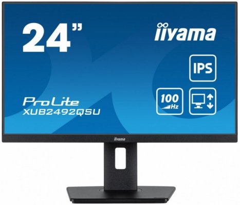 IIYAMA Monitor 23.8 cala ProLite XUB2492QSU-B1 IPS,QHD,USB-C,100Hz,3xUSB(3.2),HDMI,DP  300cd/m2,FreeSync,2x2W,HAS(150mm),PIVOT