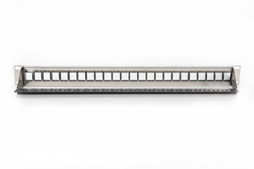 Digitus Panel krosowy (patch panel) modularny 19 cali 24 porty pod moduły keystone, 1U, ekranowany, prowadnica kabli, wymienne pola opisowe Czarny