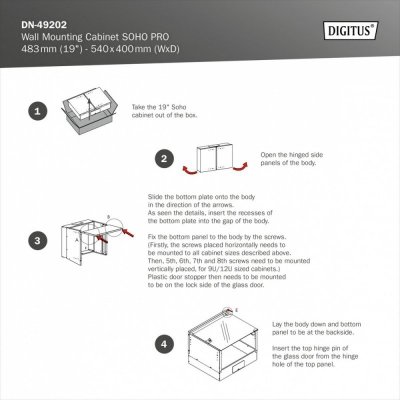 Digitus Szafa sieciowa wisząca 19 cali 7U, SOHO PRO 370 x 540 x 400 mm, nośność 60kg, drzwi szyba, niezłożona Szara