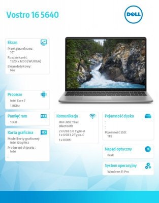 Notebook Dell Vostro 16 (5640) Win11Pro 7-150U/16GB/1TB SSD/16.0 FHD