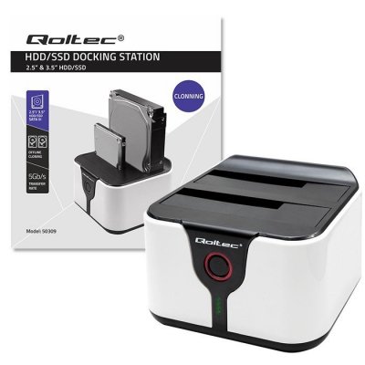 Qoltec Stacja dokująca do dysków HDD SSD 2.5 cali 3.5 cali | SATA III | USB 3.0 | Super speed 5Gb/s | z funkcją klonowania offline