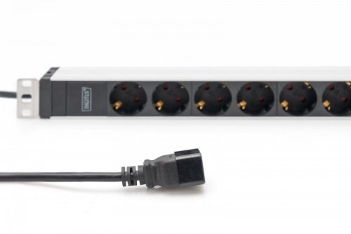 Digitus Listwa zasilająca PDU 19 cali Rack, 8x gniazdo ze stykami ochronnymi unischuko 16A/230V, 1x wtyczka IEC C20, 16A, przewód zasilający 2 m, Aluminiowa