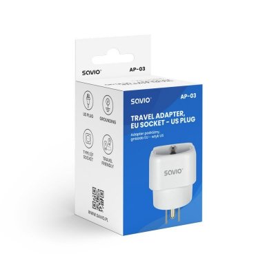 Savio Adapter podróżny, gniazdo EU wtyk US AP-03