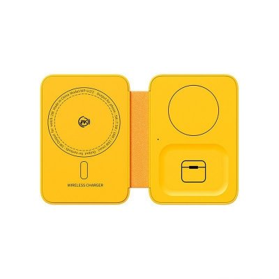 WEKOME Ładowarka bezprzewodowa 3w1 z MagSafe do iPhone, Apple Watch i AirPods + lusterko (Żółta)