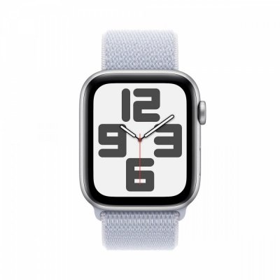 Apple Watch SE GPS + Cellular, koperta 44 mm z aluminium w kolorze srebrnym z opaską sportową w kolorze błękitnego obłoku