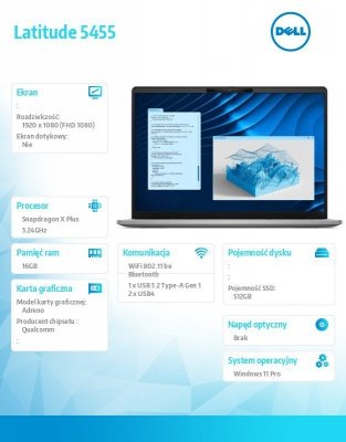 Dell Notebook Latitude 5455 Win11Pro Snapdragon X Plus 8C 16GB/512GB SSD 