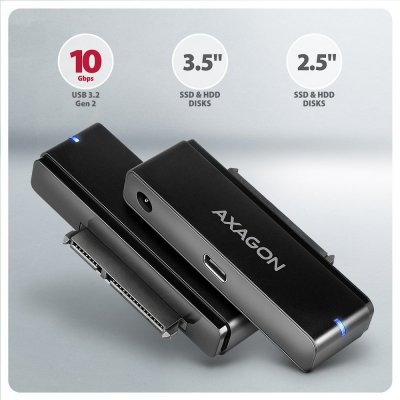 AXAGON ADSA-FPX Adapter USB-C 10Gbps SATA 6G 2.5 cali/3.5 cali SSD/HDD FASTPORT X, w tym zasilacz, 60cm USB-C/USB-A kabel