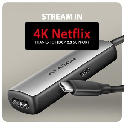 AXAGON RVC-HI8KPD Adapter aktywny USB-C -&gt; HDMI 8K/60Hz, Aluminum, PD100W, 16cm kabel