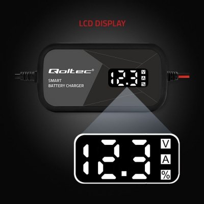 Qoltec Inteligentna mikroprocesorowa ładowarka 12V | 2A | Prostownik z funkcją regeneracji ogniw do akumulatora AGM GEL | LCD