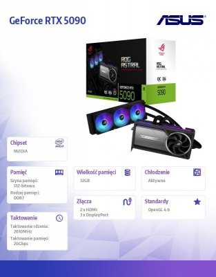 Asus Karta graficzna GeForce RTX 5090 ROG ASTRAL LC GAMING OC 32GB GDDR7 512BIT