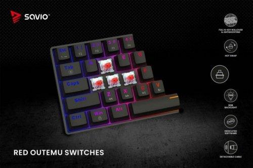 Savio Klawiatura mechaniczna BLACKOUT X2  OUTEMU Red, Hot Swap