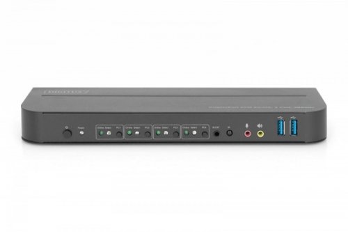 Digitus Przełącznik KVM, 4 portowy, 4K 60Hz, 4x DP IN, 1x DP OUT, 1x HDMI OUT, 2x USB A, 1x Audio IN&OUT