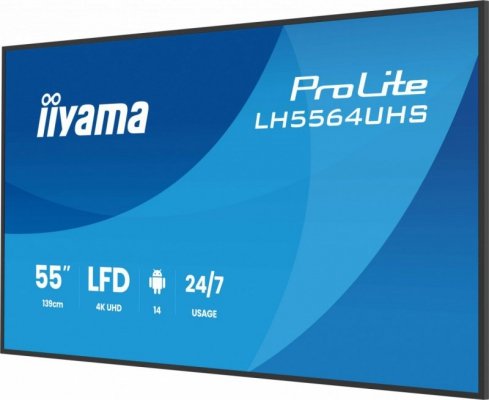 IIYAMA Monitor 55 cali LH5564UHS-B1AG, 24/7,VA,ANDROID14,4K,500cd,5000:1,    2xHDMI ,USB-C,RJ45, RS-232c, IR, 2x10W, 2xUSB, UCHWYT ŚCIENNY,iiSignage2,WiFi,Fa