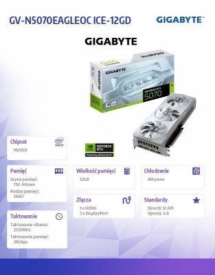 Gigabyte Karta graficzna RTX 5070 EAGLE OC ICE S FF 12G 192BIT GDDR7 3DP/