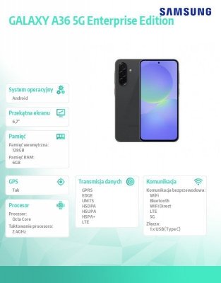 Samsung Smartfon GALAXY A36 5G 6/128 GB czarny Enterprise Edition