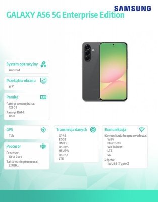 Samsung Smartfon GALAXY A56 5G 8/128GB grafit Enterprise Edition