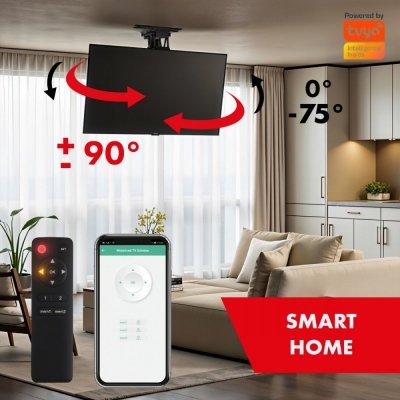 Maclean Sufitowy elektryczny uchwyt do TV MC-490 obsługa TUYA, max VESA 600x400, obrót 90st. 32-75&#039;, max 35 kg