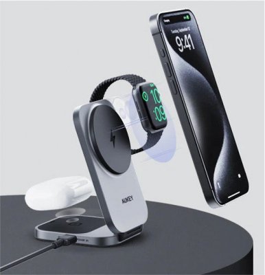AUKEY LC-MC312 Slim 3w1 Qi2 15W ładowarka bezprzewodowa MagSafe + ładowarka PD 30W + Etui
