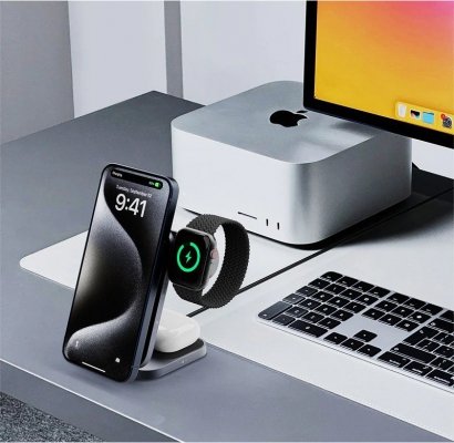 AUKEY LC-MC312 Slim 3w1 Qi2 15W ładowarka bezprzewodowa MagSafe + ładowarka PD 30W + Etui