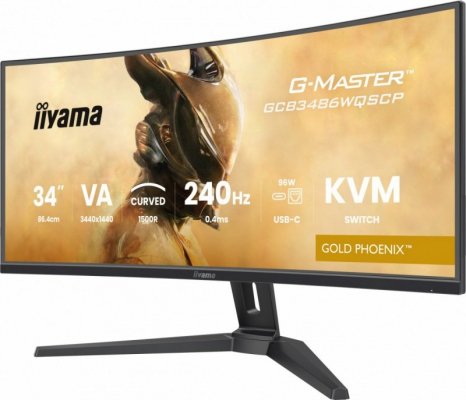 IIYAMA Monitor G-Master 34 cale GCB3486WQSCP-B1,VA,UWQHD,240HZ,0.4ms,1500R,HDR400,500cd,21:9,HDMI (2.1), USB-C dock 95W, RJ45, 2x5W, KVM,PiP