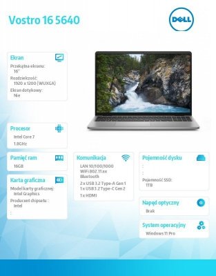 Dell Laptop Vostro 16 (5640) Win11Pro 7-150U/16GB/1TB SSD/16 cali