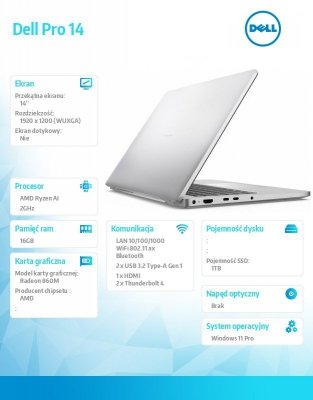 Dell Laptop Dell Pro 14 cali PC14255/AMD Ryzen AI 7 PRO 