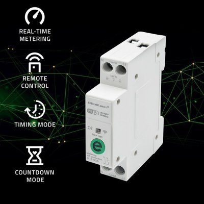 Qoltec Przekaźnik 63A na szynę DIN z licznikiem energii elektrycznej |  eWeLink od Sonoff | Wi-Fi | Dioda LED