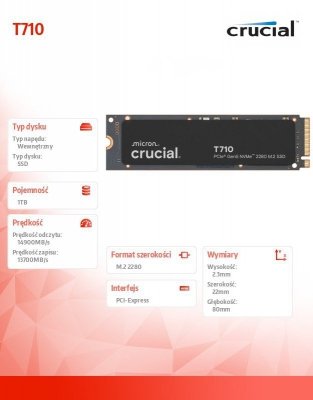 Crucial Dysk SSD T710 1TB M.2 NVMe 2280 PCIe 5.0 14900/13700