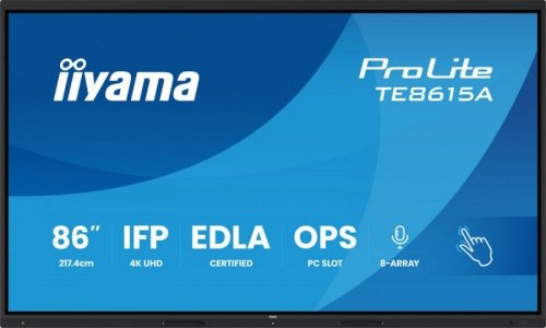 IIYAMA Monitor 86 cali TE8615A-B1AG IPS,4K,40pkt,550cd,DeepContrast-IR+,    HDMI x2,DP,USB-C, 2 x 20W, OPS Slot x1, 5xUSB, 2xRJ45,8-Array,EDLA, WiFi,PiP, iiW