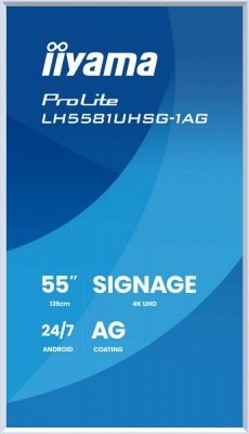 IIYAMA Monitor interaktywny 55 cali LH5581UHSG-1AG 24/7,VA,ANDROID 14,4K, 2x10W, WiFi,    UCHWYT CIENNY, 2xHDMI, USB-C, RJ45, IR, 2xUSB, WHITE