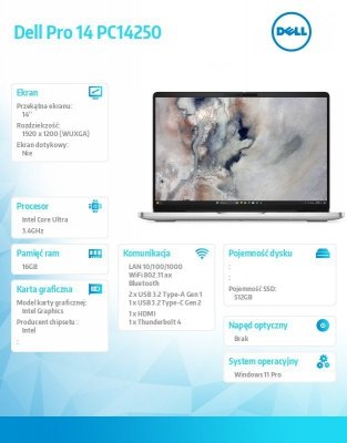 Dell Laptop Dell Pro 14 PC14250 W11P U5 235U/16GB/512GB/14.0 FHD+