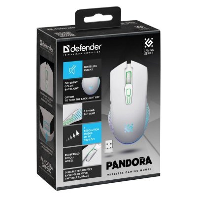 Defender Mysz, myszka  gamingowa bezprzewodowa PANDORA RF 3200DPI 7P biała