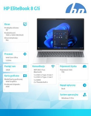 HP Inc. Notebook EliteBook 8 G1i U7-255U 1TB/32GB/W11P/16cali   C51LZET