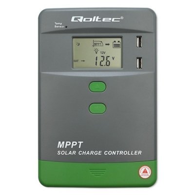 Qoltec Solarny regulator ładowania MPPT z czujnikiem temperatury 40A |  12V/24V | LCD | 2xUSB | Bluetooth | APP | GEL | LiFePO4