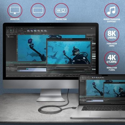 AXAGON BUCM4X-CM05AB Kabel USB-C - USB-C, USB4 Gen 3x2 0.5m, PD 240W, 8K HD, ALU, oplot Czarny