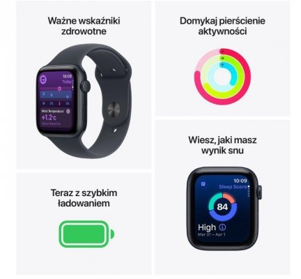 Apple Watch SE 3 GPS+Cellular koperta 44 mm z aluminium w kolorze księżycowej poświaty, pasek sportowy w kolorze księżycowej poświaty - rozmiar M/L