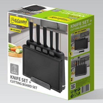 Feel-Maestro Zestaw noży + desek na podstawce MR-1412-BLACK