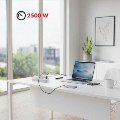 Maclean Listwa zasilająca MCE389 W 6 gniazd 4xUSB-A 1xUSB-C 110-240V, AC 50/60Hz, 2.1A max 2500W biała