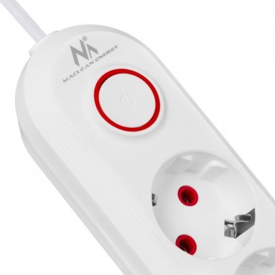 Maclean Listwa zasilająca 5 gniazd MCE395 W 3xUSB, 110-240v AC 50/60Hz, 2,1A max 2500W, biała