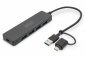 Digitus Hub USB 3.0/Koncentrator 4-portowy SlimLine USB A + adapter USB-C 5Gbps, złącze zasilania USB-C 