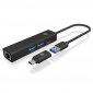 IcyBox Hub IB-HUB1439-LAN 4w1 HUB, 1x USB-C, 2xUSB-A, 1x LAN 